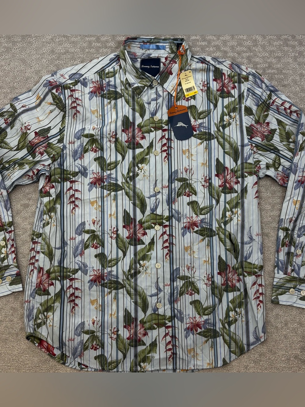 TOMMY BAHAMA Mens Medium Long Sleeve Button Up Hawaiian Style NEW